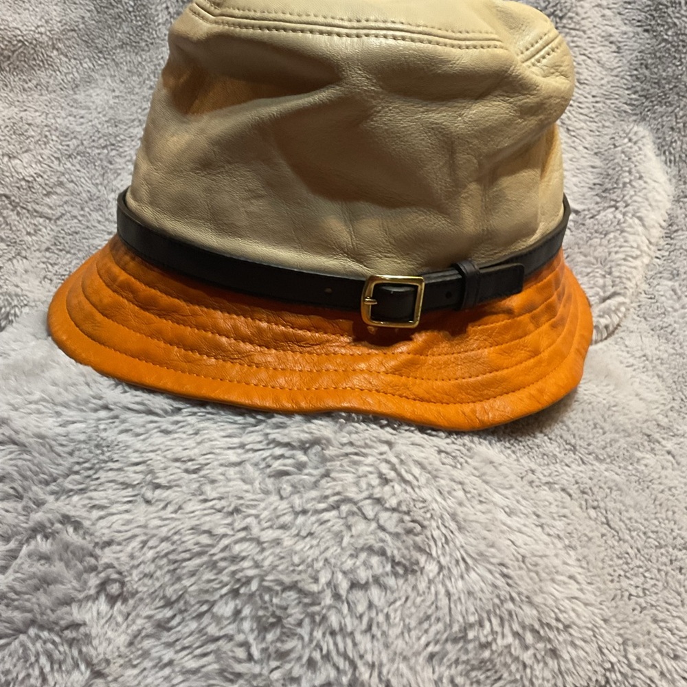 Coach Cream and Orange Lambskin Bucket Hat